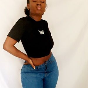 Butterfly Black Crop top Shirt